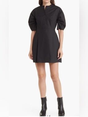 FRAME - Puff Sleeve Black 100% Organic Cotton A-Line Dress Size L